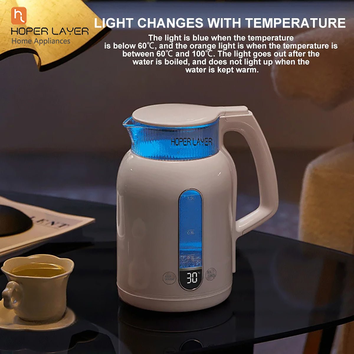 Hoper Layer Insulation Electric Kettle 1.5L 1500W Water Boiler K15 - G1 - Appliances > Kitchen Appliances > Kettles - Rivercity House & Home Co. (ABN 18 642 972 209) - Affordable Modern Furniture Australia