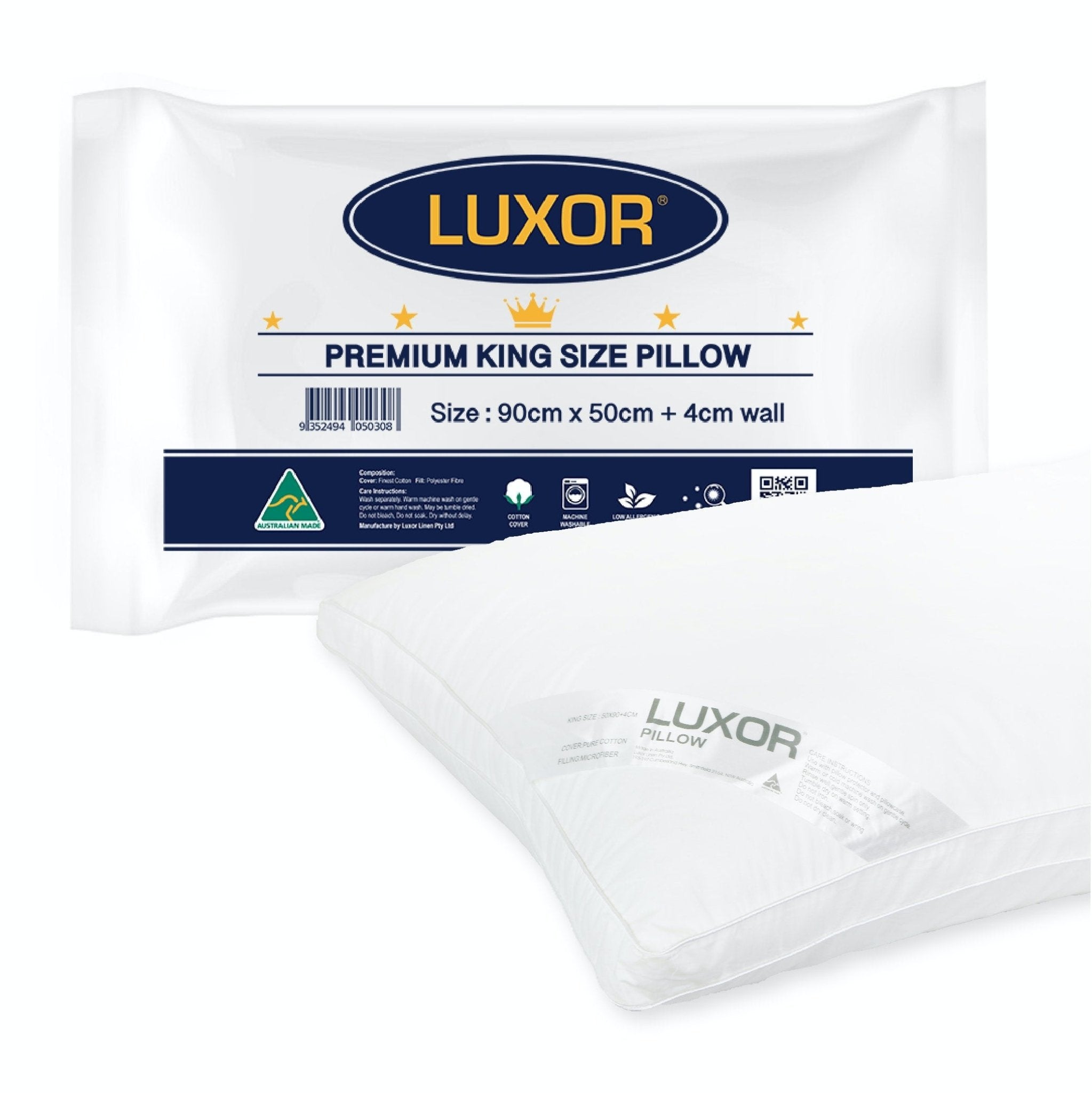 Hotel King Size Pillow with 4cm Wall Single Pack - White - Home & Garden > Bedding > Pillows - Rivercity House & Home Co. (ABN 18 642 972 209) - Affordable Modern Furniture Australia