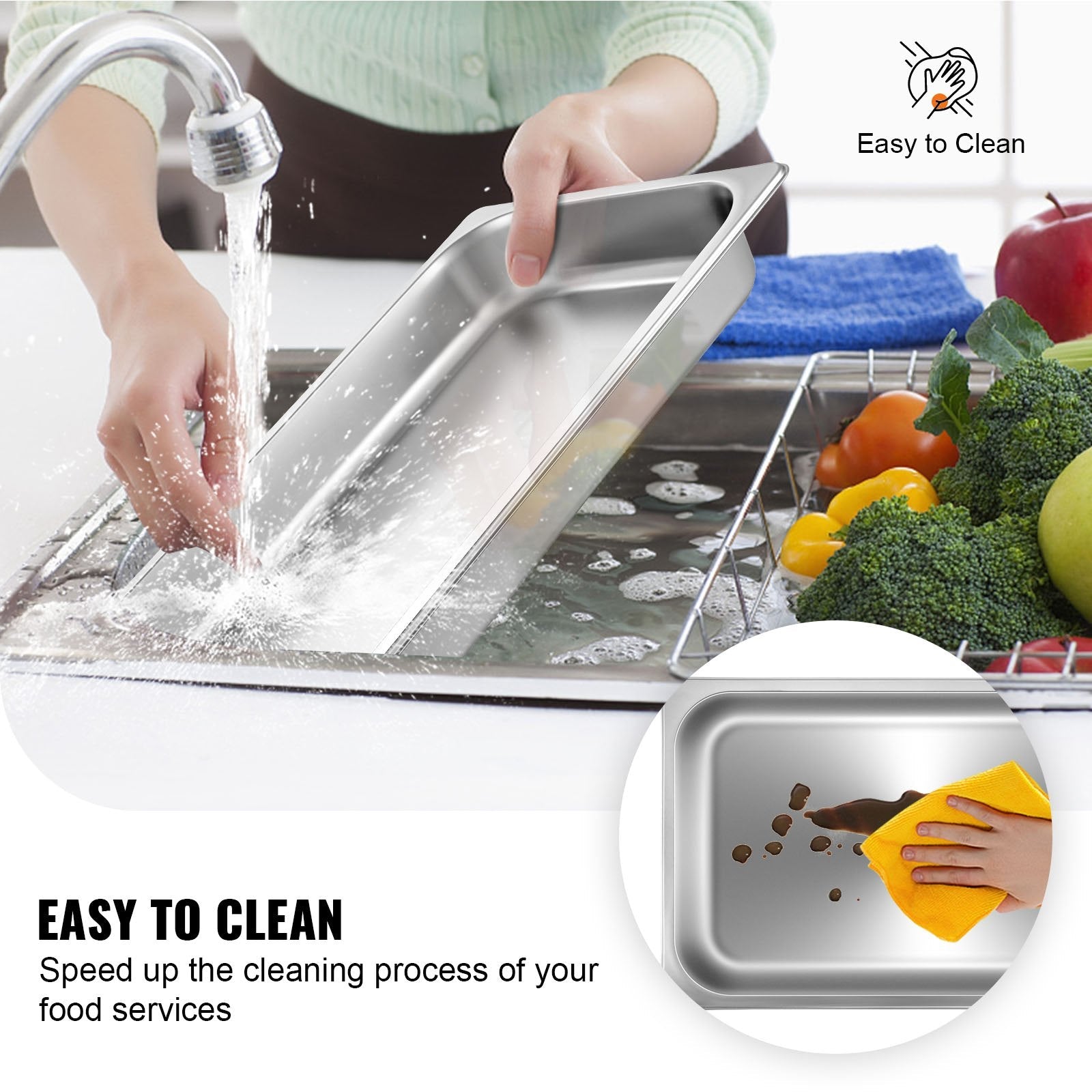 Hotel Pans Full Size 2.5 Inch Deep, Steam Table Pan 6 Pack , 22 Gauge/0.8mm Thick Stainless Steel Hotel Pan Anti Jam Steam Table Pan - Appliances > Kitchen Appliances > Food Warmers & Chafing Dishes - Rivercity House & Home Co. (ABN 18 642 972 209) - Affordable Modern Furniture Australia