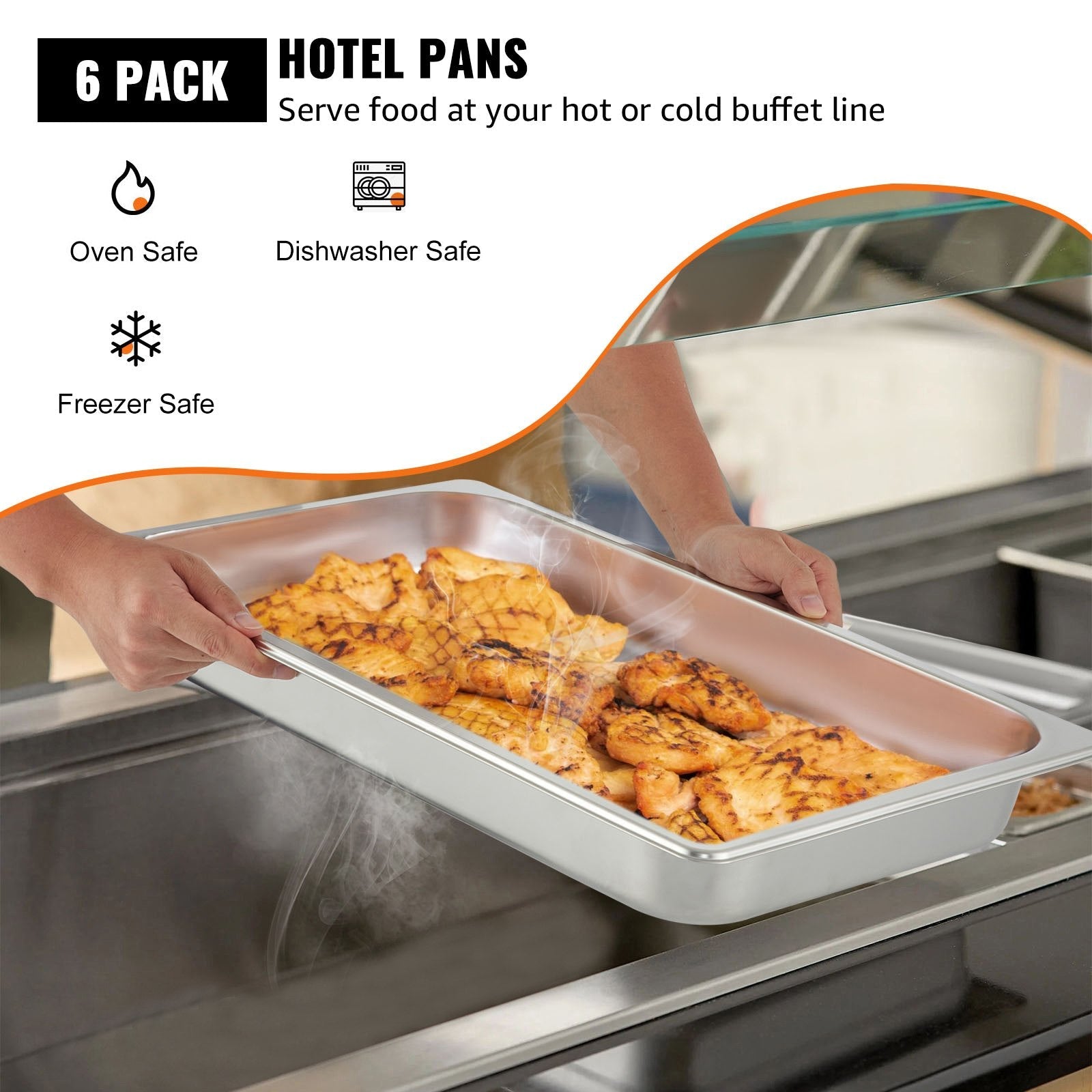 Hotel Pans Full Size 2.5 Inch Deep, Steam Table Pan 6 Pack , 22 Gauge/0.8mm Thick Stainless Steel Hotel Pan Anti Jam Steam Table Pan - Appliances > Kitchen Appliances > Food Warmers & Chafing Dishes - Rivercity House & Home Co. (ABN 18 642 972 209) - Affordable Modern Furniture Australia
