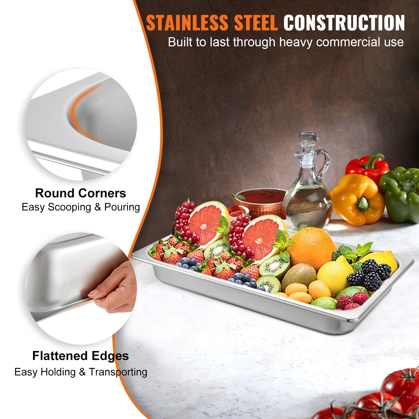Hotel Pans Full Size 2.5 Inch Deep, Steam Table Pan 6 Pack , 22 Gauge/0.8mm Thick Stainless Steel Hotel Pan Anti Jam Steam Table Pan - Appliances > Kitchen Appliances > Food Warmers & Chafing Dishes - Rivercity House & Home Co. (ABN 18 642 972 209) - Affordable Modern Furniture Australia