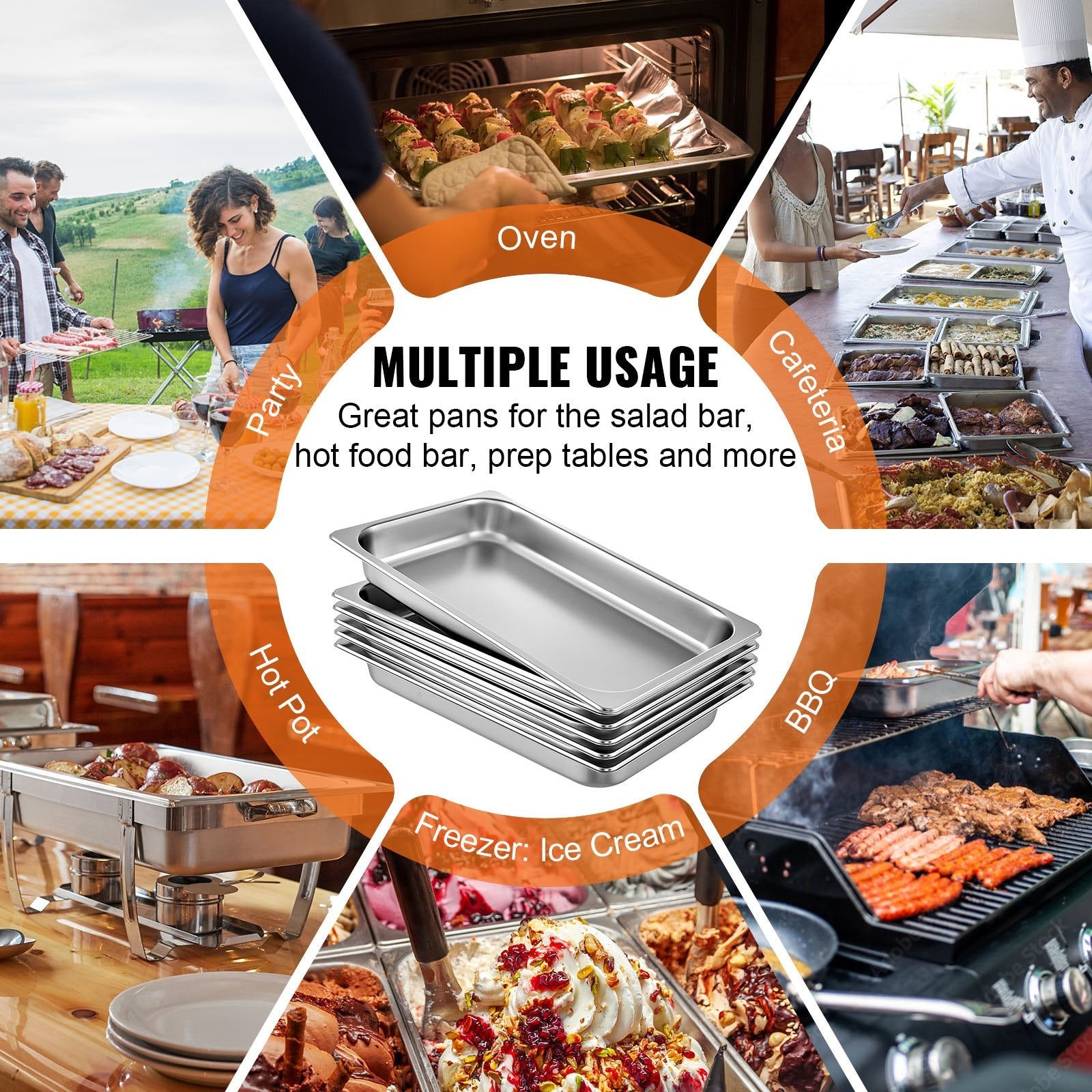 Hotel Pans Full Size 2.5 Inch Deep, Steam Table Pan 6 Pack , 22 Gauge/0.8mm Thick Stainless Steel Hotel Pan Anti Jam Steam Table Pan - Appliances > Kitchen Appliances > Food Warmers & Chafing Dishes - Rivercity House & Home Co. (ABN 18 642 972 209) - Affordable Modern Furniture Australia