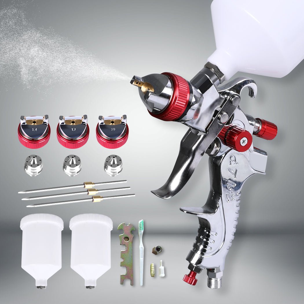 HVLP Spray Gun Paint Gun Kit with 3 Nozzles and 2 Cups - Red - Rivercity House & Home Co. (ABN 18 642 972 209) - Affordable Modern Furniture Australia