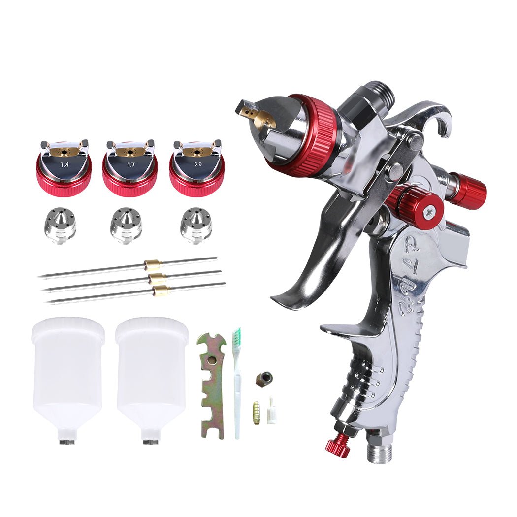 HVLP Spray Gun Paint Gun Kit with 3 Nozzles and 2 Cups - Red - Rivercity House & Home Co. (ABN 18 642 972 209) - Affordable Modern Furniture Australia