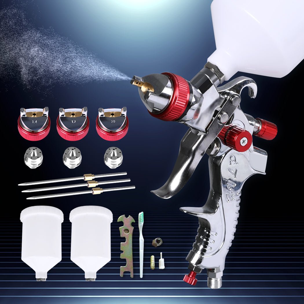 HVLP Spray Gun Paint Gun Kit with 3 Nozzles and 2 Cups - Red - Rivercity House & Home Co. (ABN 18 642 972 209) - Affordable Modern Furniture Australia