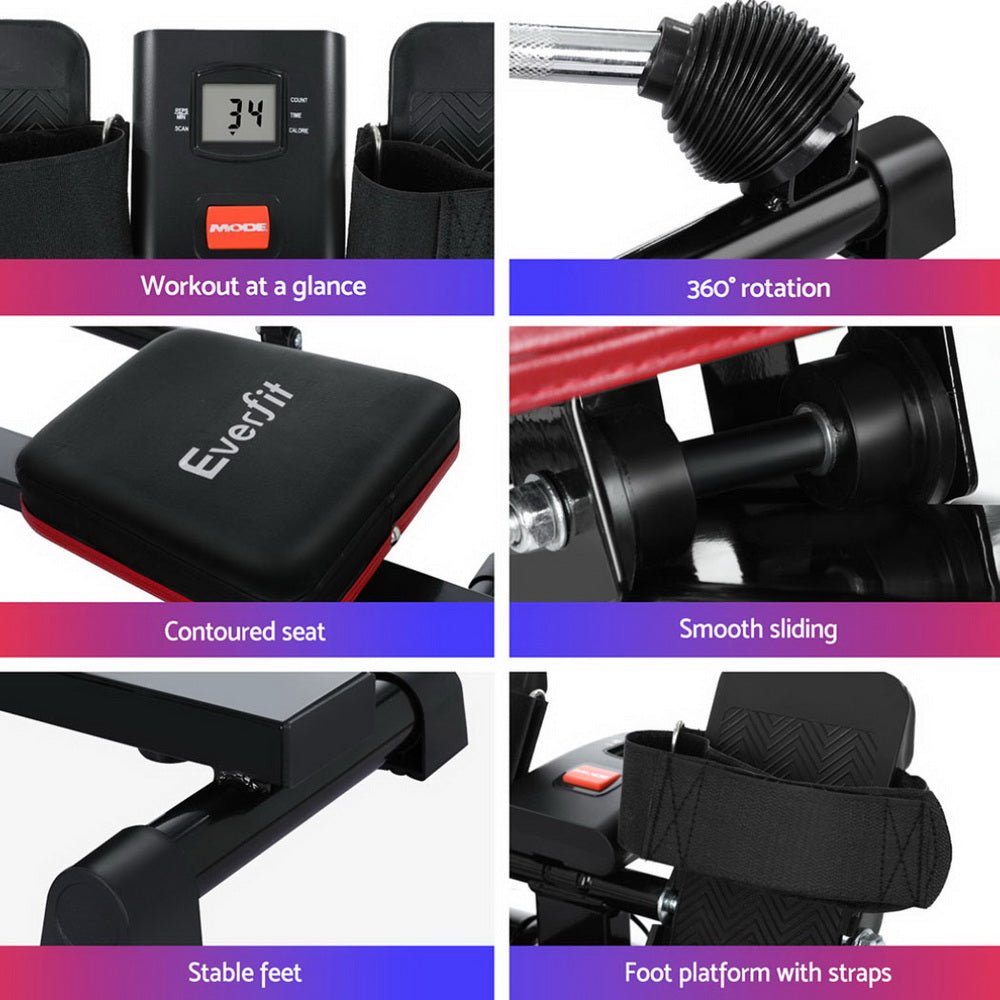 Hydraulic Rowing Machine 12-Level Resistance with LCD Display - Black - Sports & Fitness > Exercise, Gym & Fitness > Exercise Bikes - Rivercity House & Home Co. (ABN 18 642 972 209) - Affordable Modern Furniture Australia