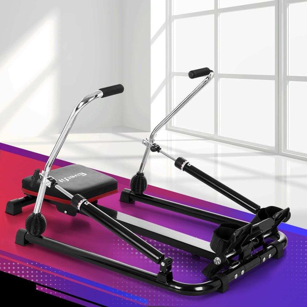Hydraulic Rowing Machine 12-Level Resistance with LCD Display - Black - Sports & Fitness > Exercise, Gym & Fitness > Exercise Bikes - Rivercity House & Home Co. (ABN 18 642 972 209) - Affordable Modern Furniture Australia