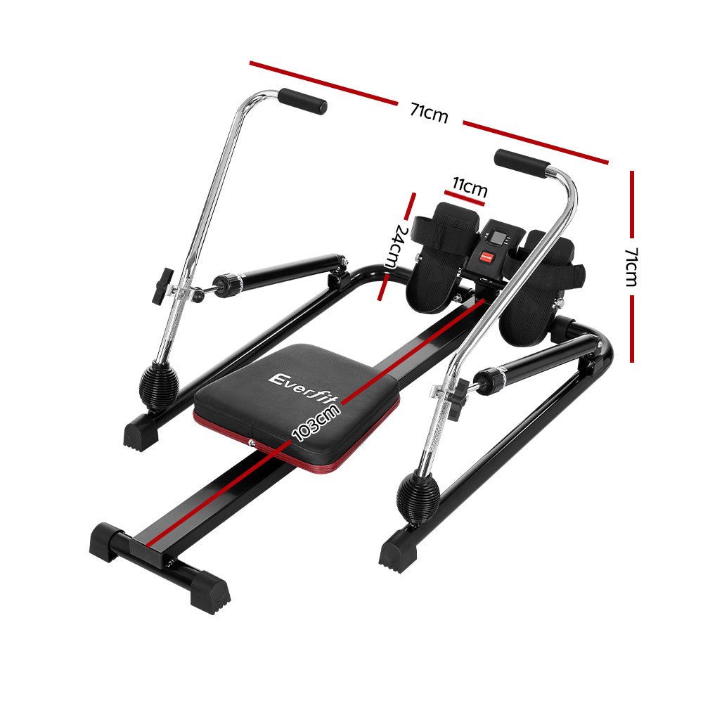 Hydraulic Rowing Machine 12-Level Resistance with LCD Display - Black - Sports & Fitness > Exercise, Gym & Fitness > Exercise Bikes - Rivercity House & Home Co. (ABN 18 642 972 209) - Affordable Modern Furniture Australia
