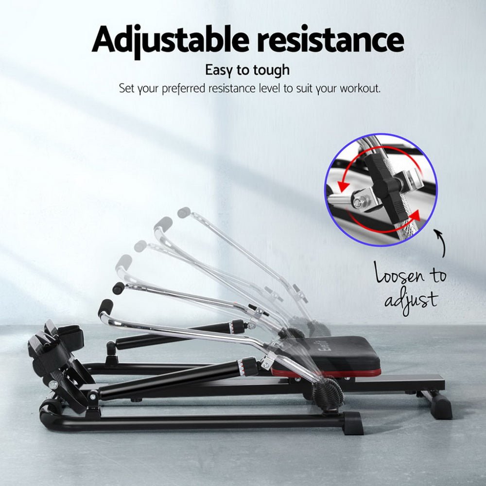 Hydraulic Rowing Machine 12-Level Resistance with LCD Display - Black - Sports & Fitness > Exercise, Gym & Fitness > Exercise Bikes - Rivercity House & Home Co. (ABN 18 642 972 209) - Affordable Modern Furniture Australia