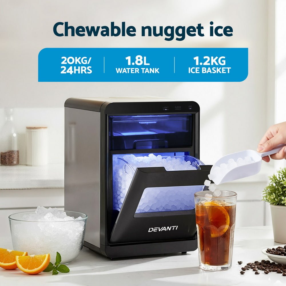 Ice Maker Machine 20kg Chewable Nugget Ice Countertop w/Self Cleaning - Appliances > Kitchen Appliances > Ice Makers - Rivercity House & Home Co. (ABN 18 642 972 209) - Affordable Modern Furniture Australia