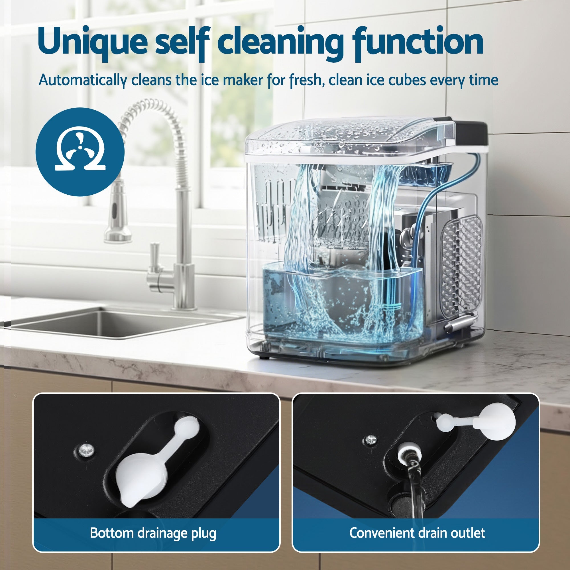 Ice Maker Machine Portable 12kg Countertop w/Self Cleaning 1.2L Black - Appliances > Kitchen Appliances > Ice Makers - Rivercity House & Home Co. (ABN 18 642 972 209) - Affordable Modern Furniture Australia