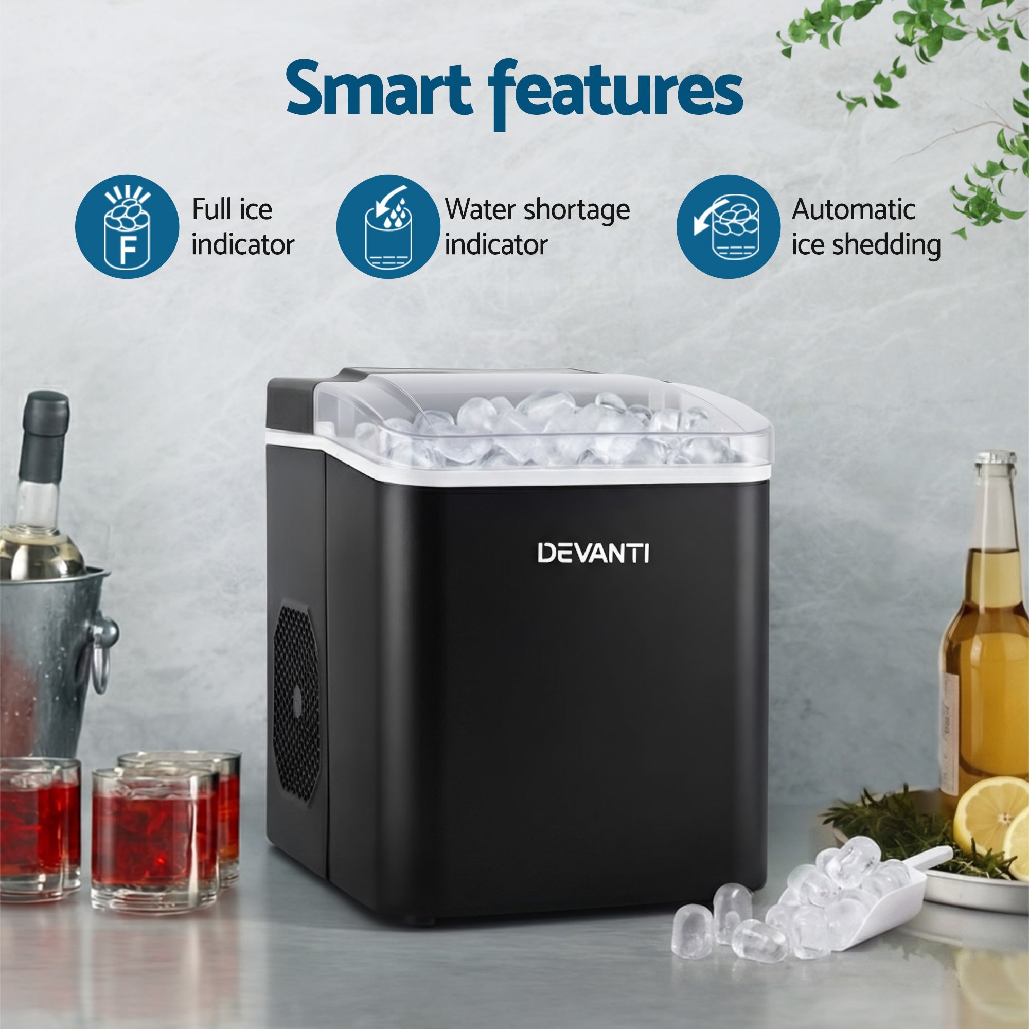 Ice Maker Machine Portable 12kg Countertop w/Self Cleaning 1.2L Black - Appliances > Kitchen Appliances > Ice Makers - Rivercity House & Home Co. (ABN 18 642 972 209) - Affordable Modern Furniture Australia