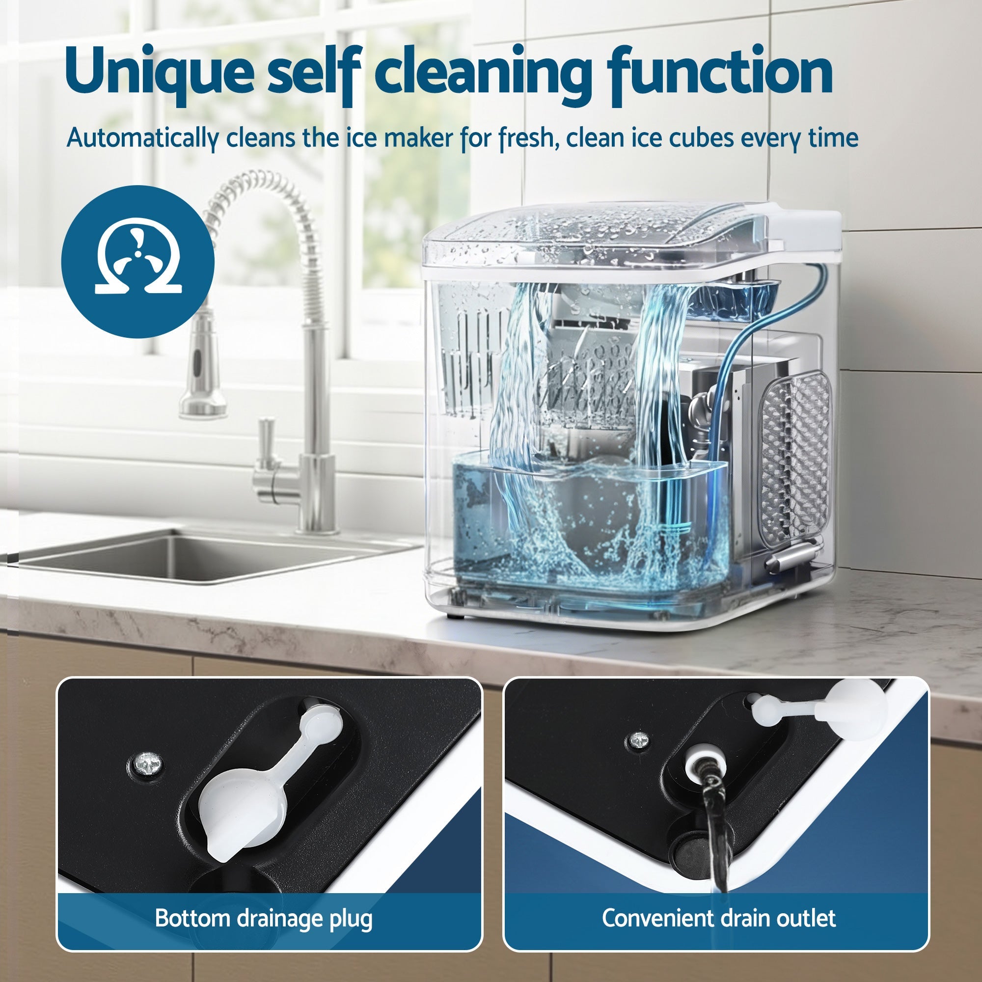 Ice Maker Machine Portable 12kg Countertop w/Self Cleaning 1.2L White - Appliances > Kitchen Appliances > Ice Makers - Rivercity House & Home Co. (ABN 18 642 972 209) - Affordable Modern Furniture Australia