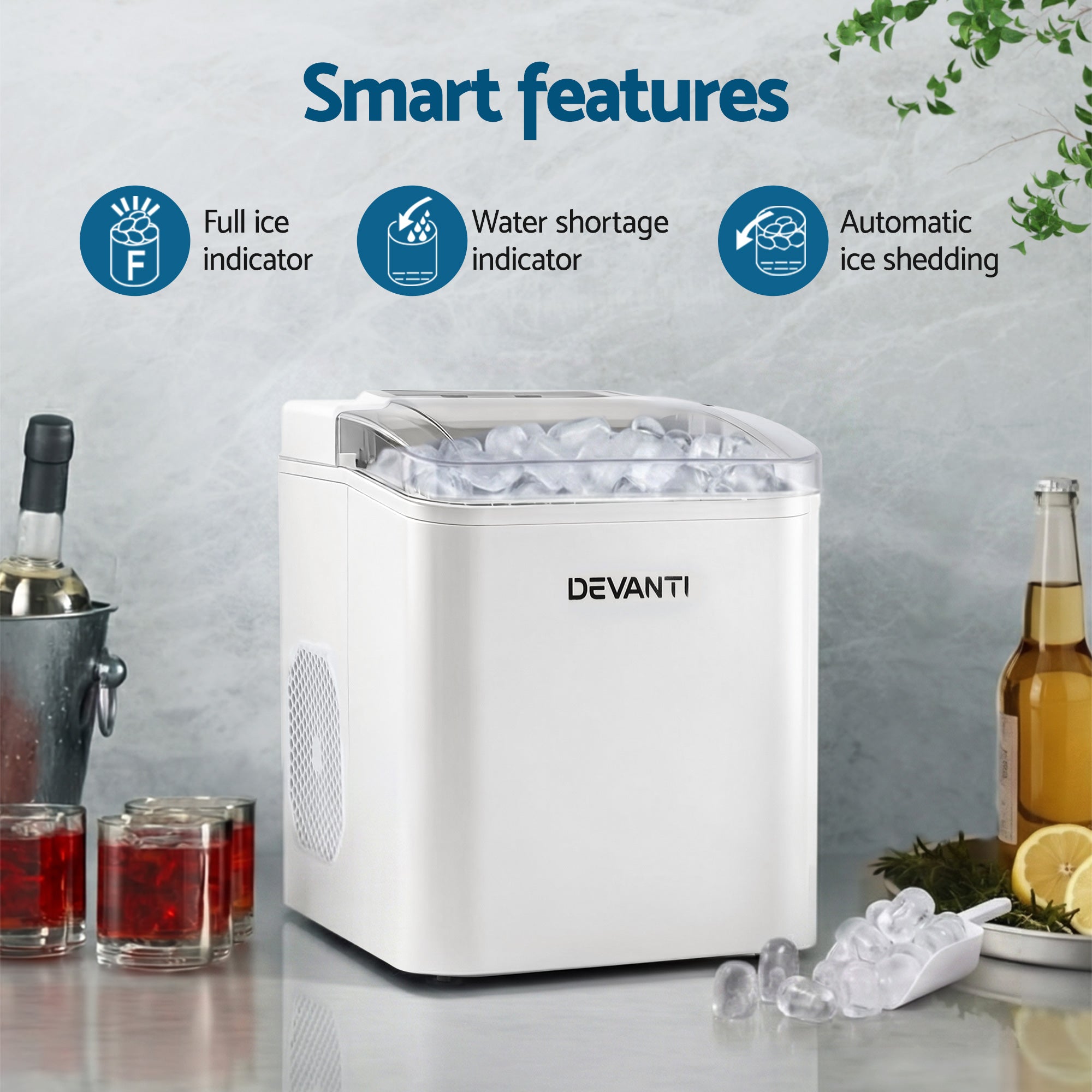 Ice Maker Machine Portable 12kg Countertop w/Self Cleaning 1.2L White - Appliances > Kitchen Appliances > Ice Makers - Rivercity House & Home Co. (ABN 18 642 972 209) - Affordable Modern Furniture Australia