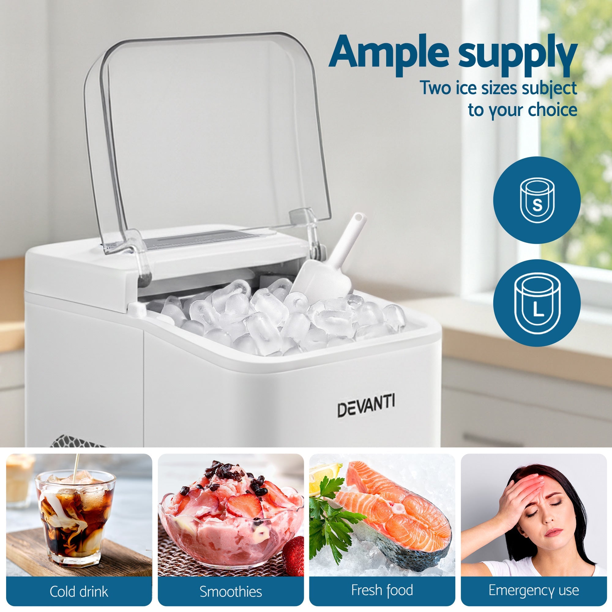 Ice Maker Machine Portable 12kg Countertop w/Self Cleaning 1.2L White - Appliances > Kitchen Appliances > Ice Makers - Rivercity House & Home Co. (ABN 18 642 972 209) - Affordable Modern Furniture Australia