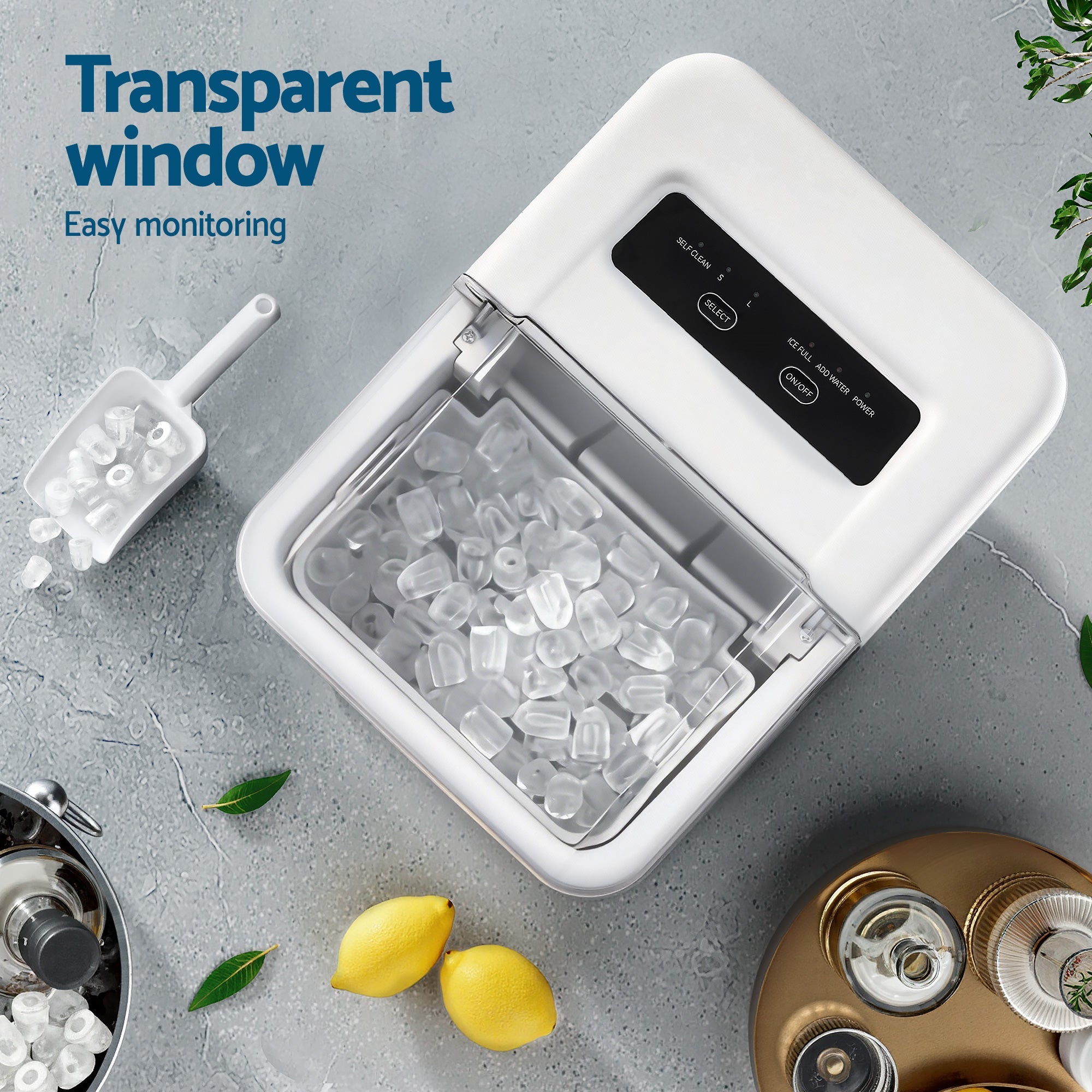 Ice Maker Machine Portable 12kg Countertop w/Self Cleaning 1.2L White - Appliances > Kitchen Appliances > Ice Makers - Rivercity House & Home Co. (ABN 18 642 972 209) - Affordable Modern Furniture Australia