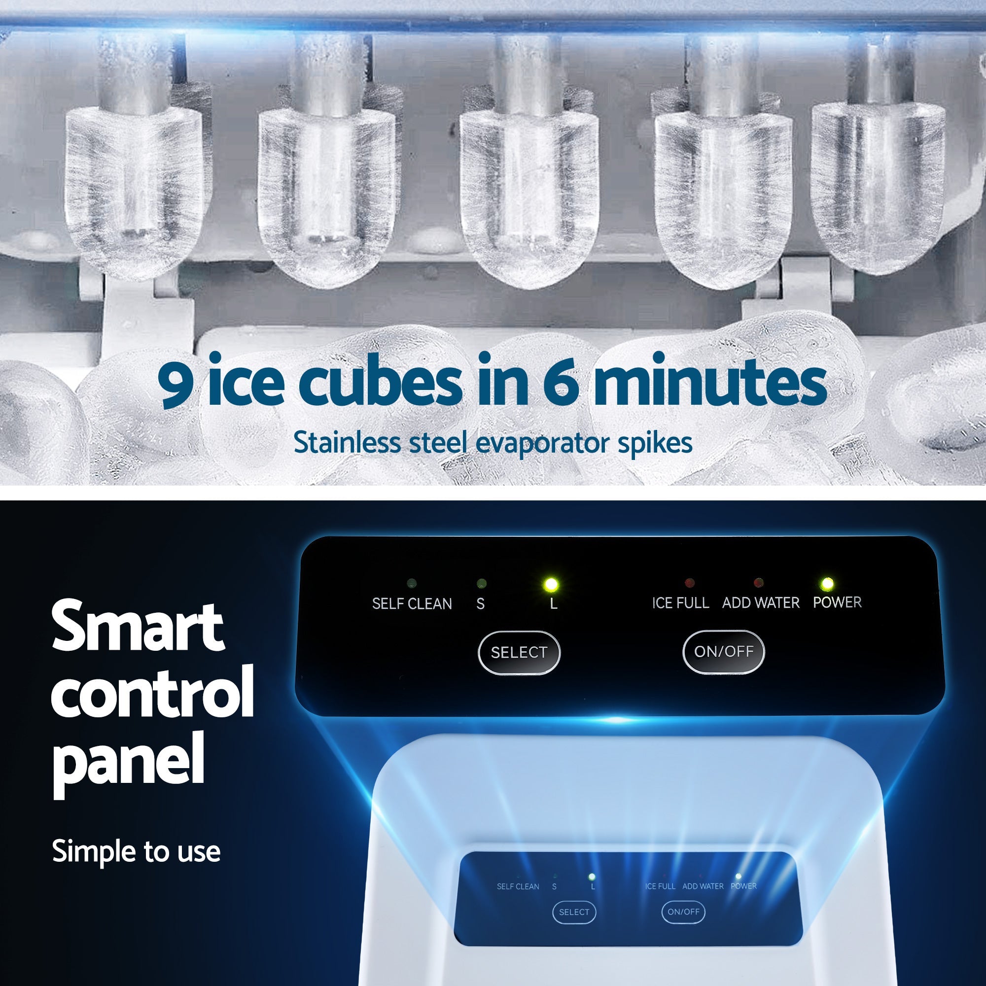 Ice Maker Machine Portable 12kg Countertop w/Self Cleaning 1.2L White - Appliances > Kitchen Appliances > Ice Makers - Rivercity House & Home Co. (ABN 18 642 972 209) - Affordable Modern Furniture Australia