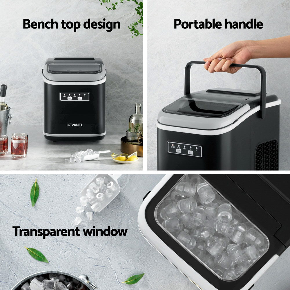 Ice Maker Machine Portable 12kg Countertop w/Self Cleaning 1.3L Black - Appliances > Kitchen Appliances > Ice Makers - Rivercity House & Home Co. (ABN 18 642 972 209) - Affordable Modern Furniture Australia
