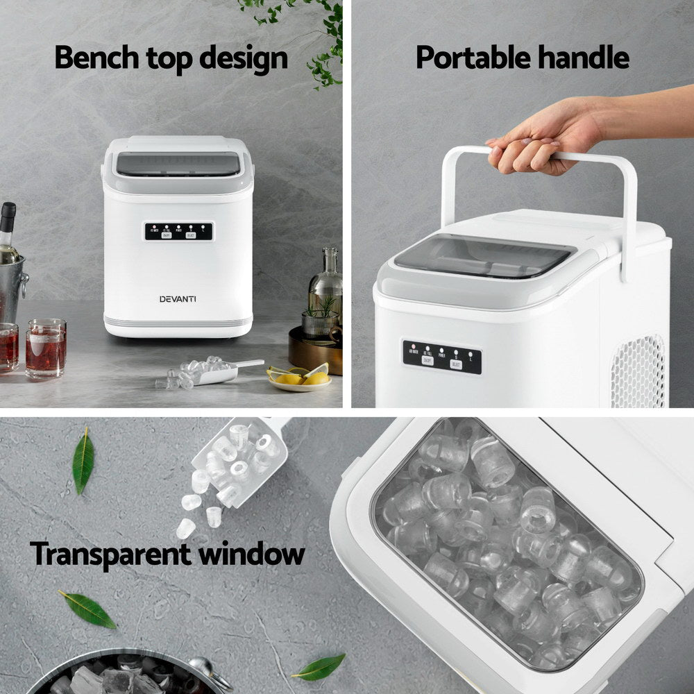 Ice Maker Machine Portable 12kg Countertop w/Self Cleaning 1.3L White - Appliances > Kitchen Appliances > Ice Makers - Rivercity House & Home Co. (ABN 18 642 972 209) - Affordable Modern Furniture Australia