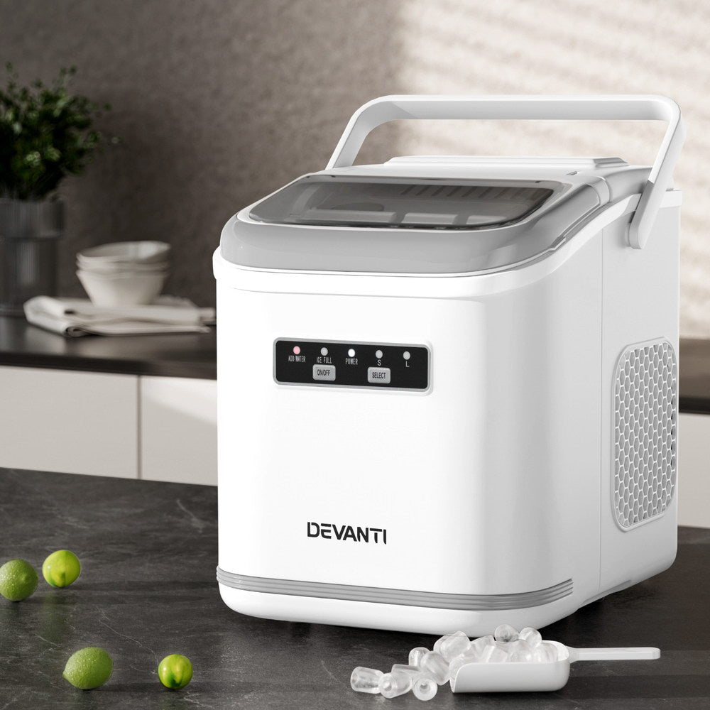Ice Maker Machine Portable 12kg Countertop w/Self Cleaning 1.3L White - Appliances > Kitchen Appliances > Ice Makers - Rivercity House & Home Co. (ABN 18 642 972 209) - Affordable Modern Furniture Australia