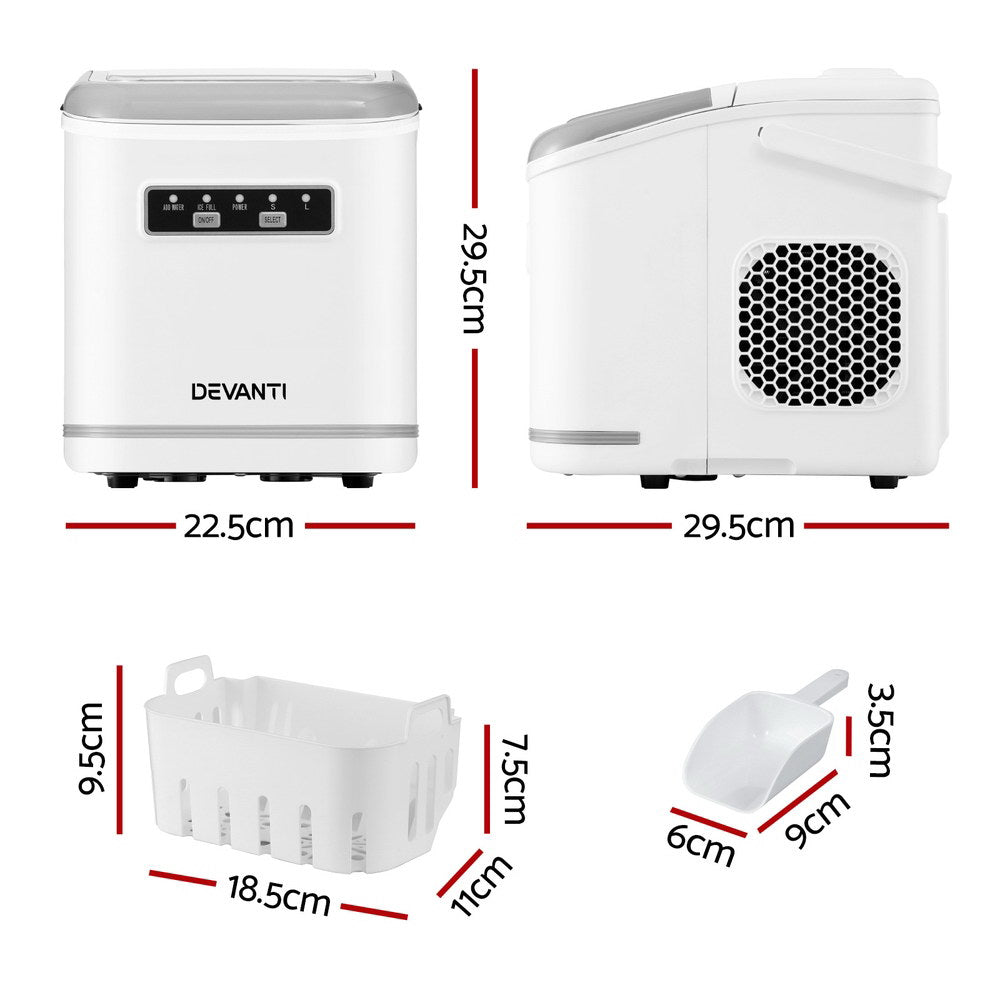Ice Maker Machine Portable 12kg Countertop w/Self Cleaning 1.3L White - Appliances > Kitchen Appliances > Ice Makers - Rivercity House & Home Co. (ABN 18 642 972 209) - Affordable Modern Furniture Australia
