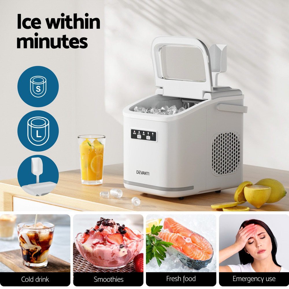 Ice Maker Machine Portable 12kg Countertop w/Self Cleaning 1.3L White - Appliances > Kitchen Appliances > Ice Makers - Rivercity House & Home Co. (ABN 18 642 972 209) - Affordable Modern Furniture Australia