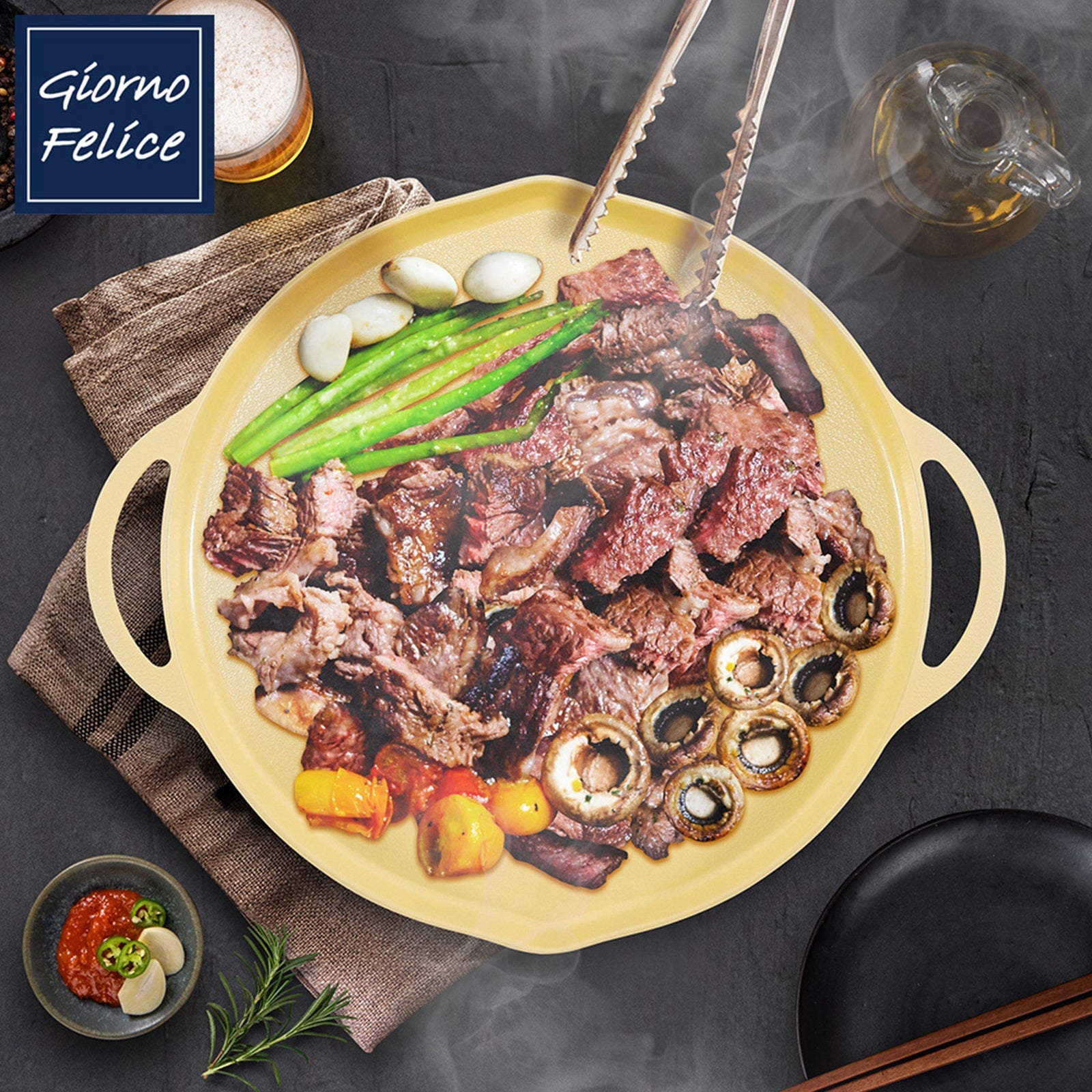 IH Griddle Pan 34cm Round Ceramic Non - Stick Camping Korean Stew - Home & Garden > Kitchenware > Skillets & Frying Pans - Rivercity House & Home Co. (ABN 18 642 972 209) - Affordable Modern Furniture Australia