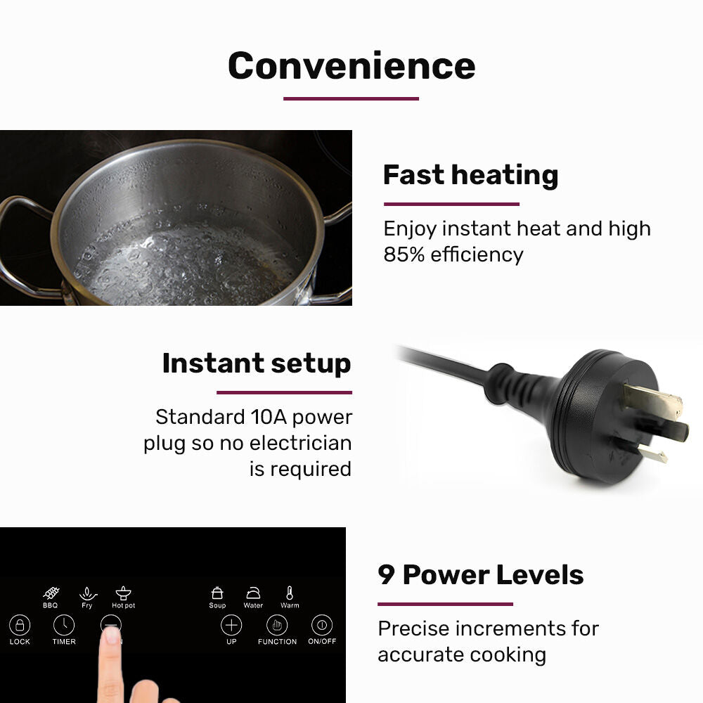 Induction Cooktop, 2000W, 9 Heat Levels, Fast Electric Portable Cooker, Touch Controls - Appliances > Kitchen Appliances > Cooktops & Stoves - Rivercity House & Home Co. (ABN 18 642 972 209) - Affordable Modern Furniture Australia