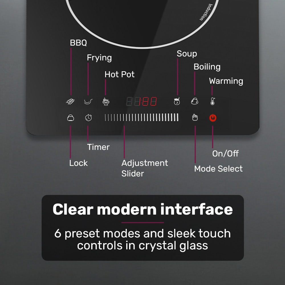Induction Cooktop, 2000W, 9 Heat Levels, Fast Electric Portable Cooker, Touch Controls with Slider - Appliances > Kitchen Appliances > Cooktops & Stoves - Rivercity House & Home Co. (ABN 18 642 972 209) - Affordable Modern Furniture Australia