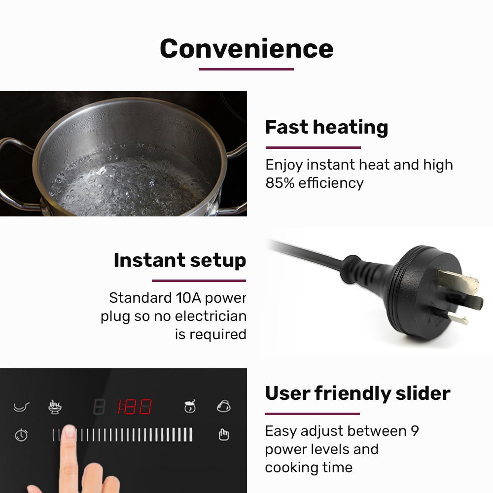 Induction Cooktop, 2000W, 9 Heat Levels, Fast Electric Portable Cooker, Touch Controls with Slider - Appliances > Kitchen Appliances > Cooktops & Stoves - Rivercity House & Home Co. (ABN 18 642 972 209) - Affordable Modern Furniture Australia
