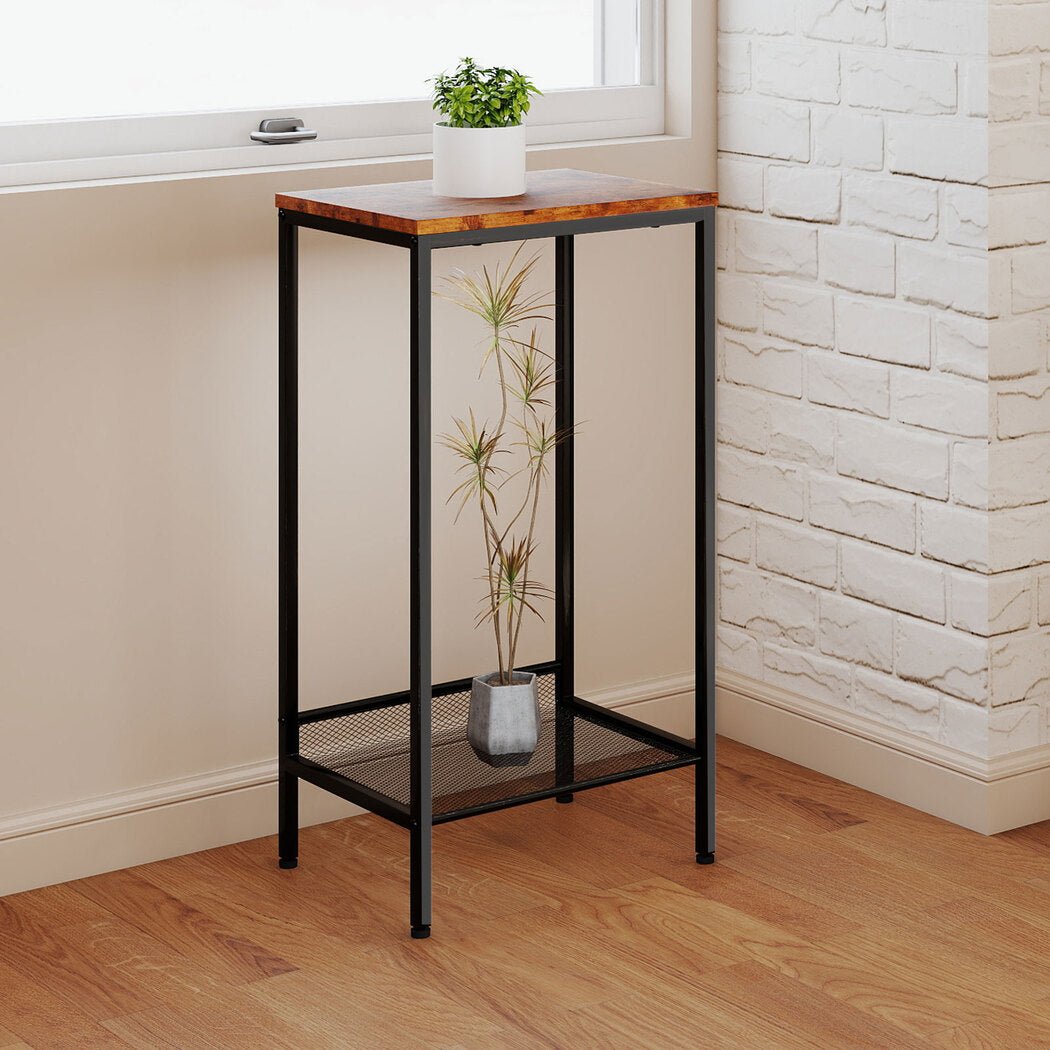 Industrial 2 - Tier Side Table with Shelf - Retro Brown - Rivercity House & Home Co. (ABN 18 642 972 209) - Affordable Modern Furniture Australia
