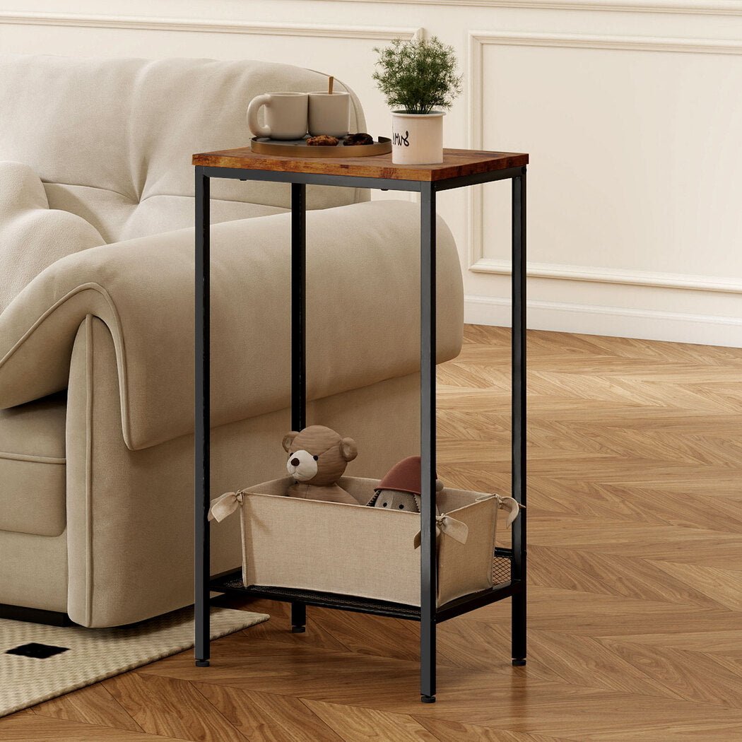 Industrial 2 - Tier Side Table with Shelf - Retro Brown - Rivercity House & Home Co. (ABN 18 642 972 209) - Affordable Modern Furniture Australia