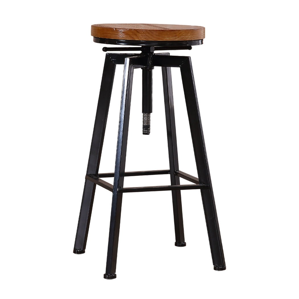 Industrial Adjustable Height Bar Stool with Wooden Seat - Metallic Finish - Rivercity House & Home Co. (ABN 18 642 972 209) - Affordable Modern Furniture Australia