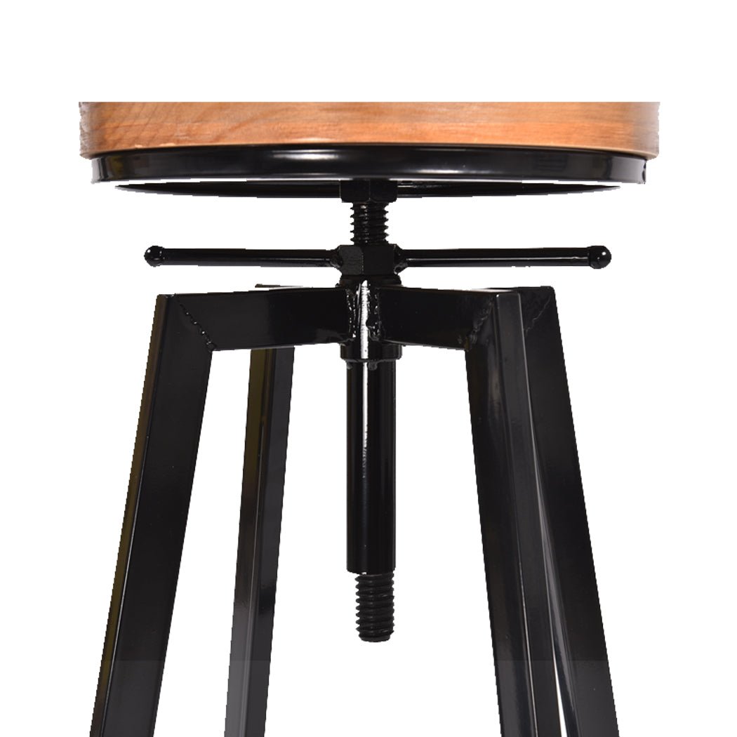 Industrial Adjustable Height Bar Stool with Wooden Seat - Metallic Finish - Rivercity House & Home Co. (ABN 18 642 972 209) - Affordable Modern Furniture Australia