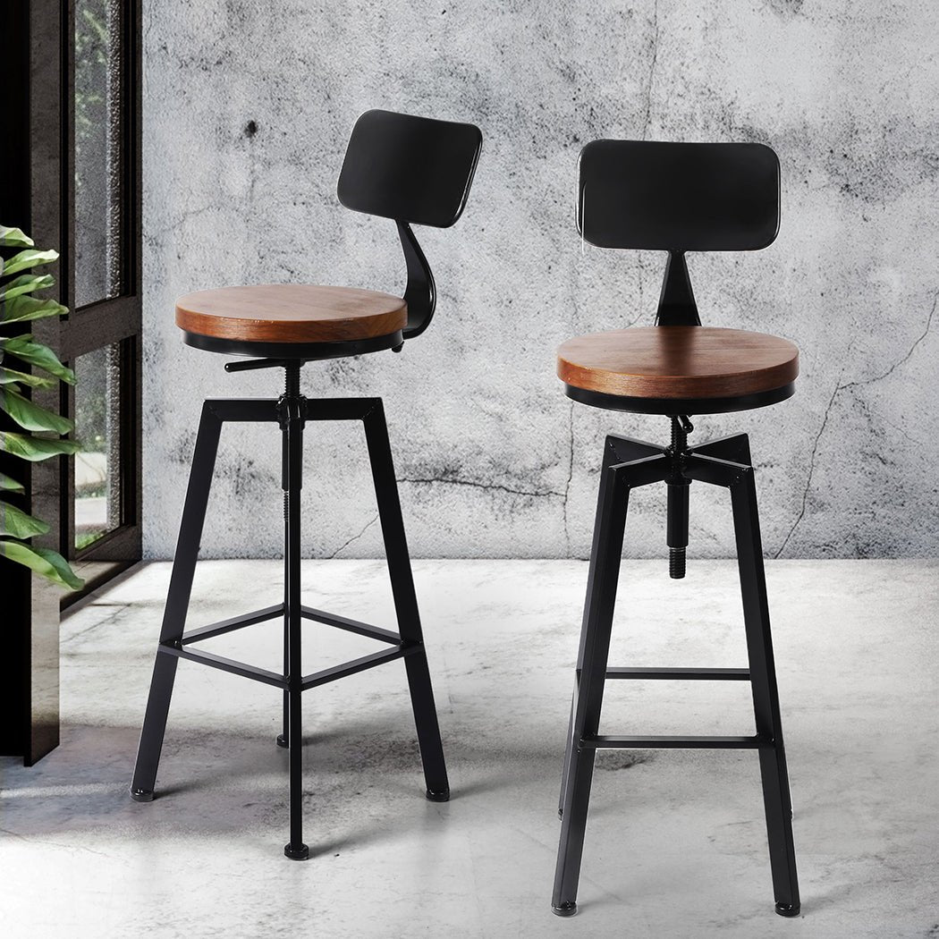 Industrial Adjustable Swivel Bar Stool with Pine Seat - Black - Rivercity House & Home Co. (ABN 18 642 972 209) - Affordable Modern Furniture Australia