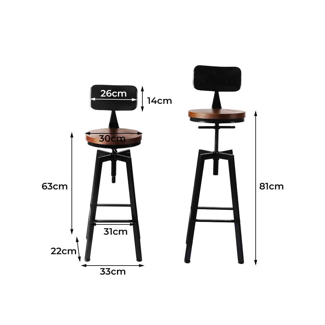 Industrial Adjustable Swivel Bar Stool with Pine Seat - Black - Rivercity House & Home Co. (ABN 18 642 972 209) - Affordable Modern Furniture Australia