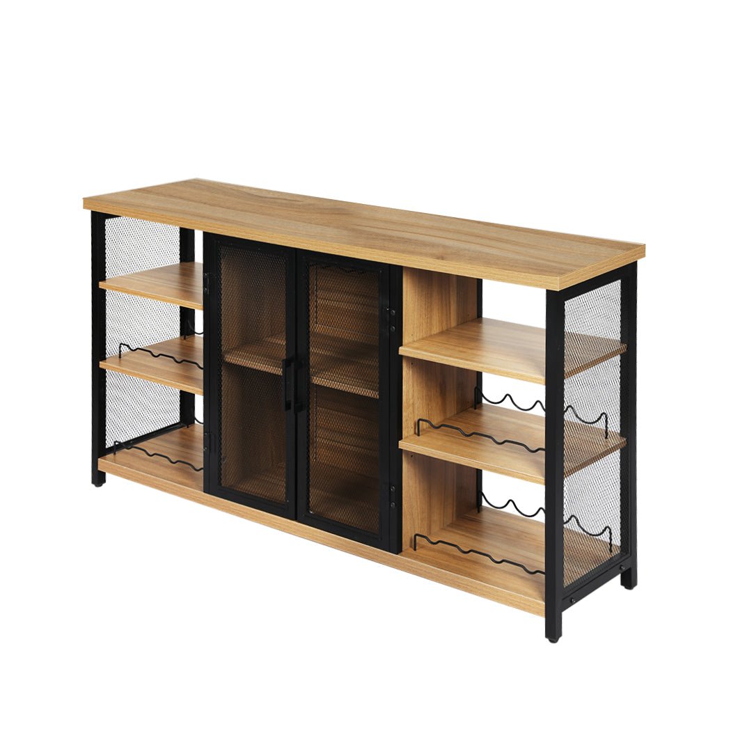 Industrial Bar Cabinet Buffet Sideboard with Wine Rack - Oak and Black - Rivercity House & Home Co. (ABN 18 642 972 209) - Affordable Modern Furniture Australia
