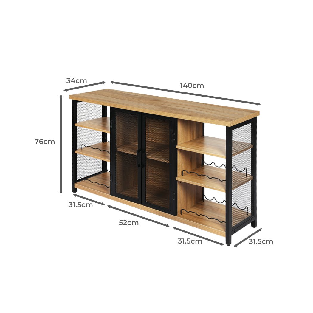 Industrial Bar Cabinet Buffet Sideboard with Wine Rack - Oak and Black - Rivercity House & Home Co. (ABN 18 642 972 209) - Affordable Modern Furniture Australia