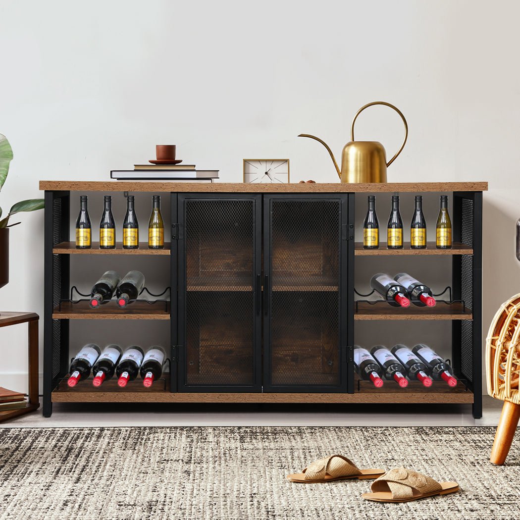 Industrial Bar Cabinet Buffet Sideboard with Wine Rack - Walnut - Rivercity House & Home Co. (ABN 18 642 972 209) - Affordable Modern Furniture Australia