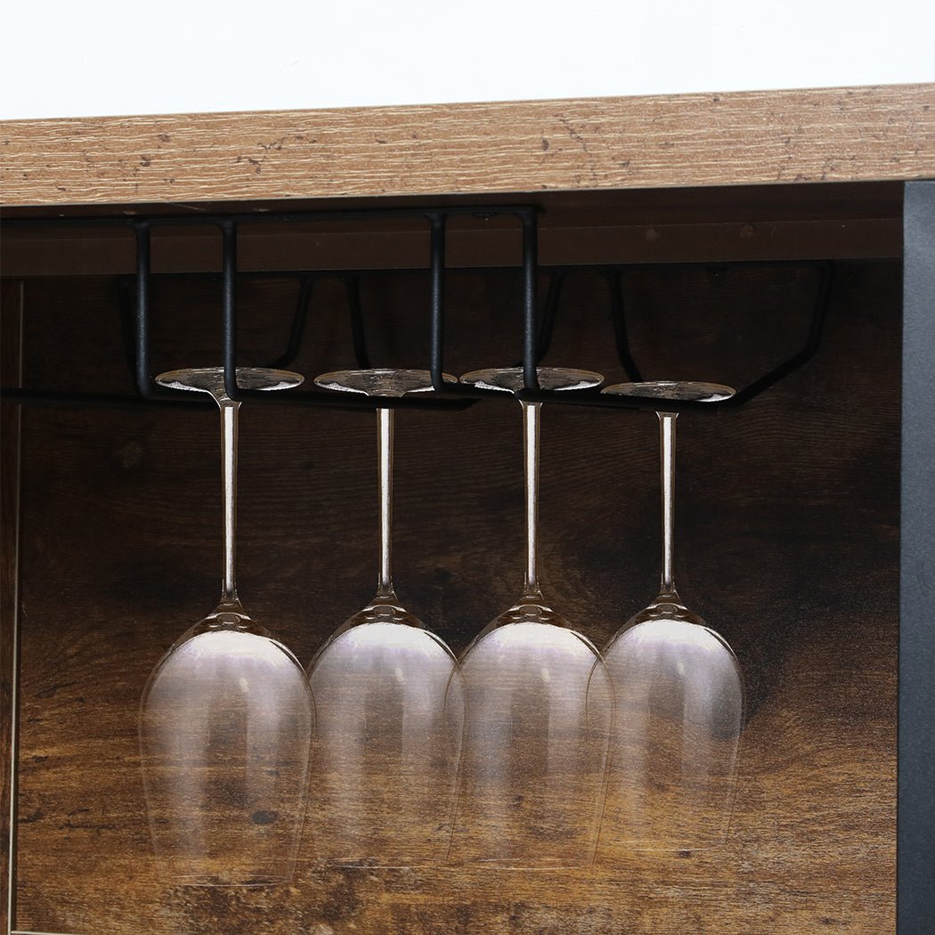 Industrial Bar Cabinet Buffet Sideboard with Wine Rack - Walnut - Rivercity House & Home Co. (ABN 18 642 972 209) - Affordable Modern Furniture Australia