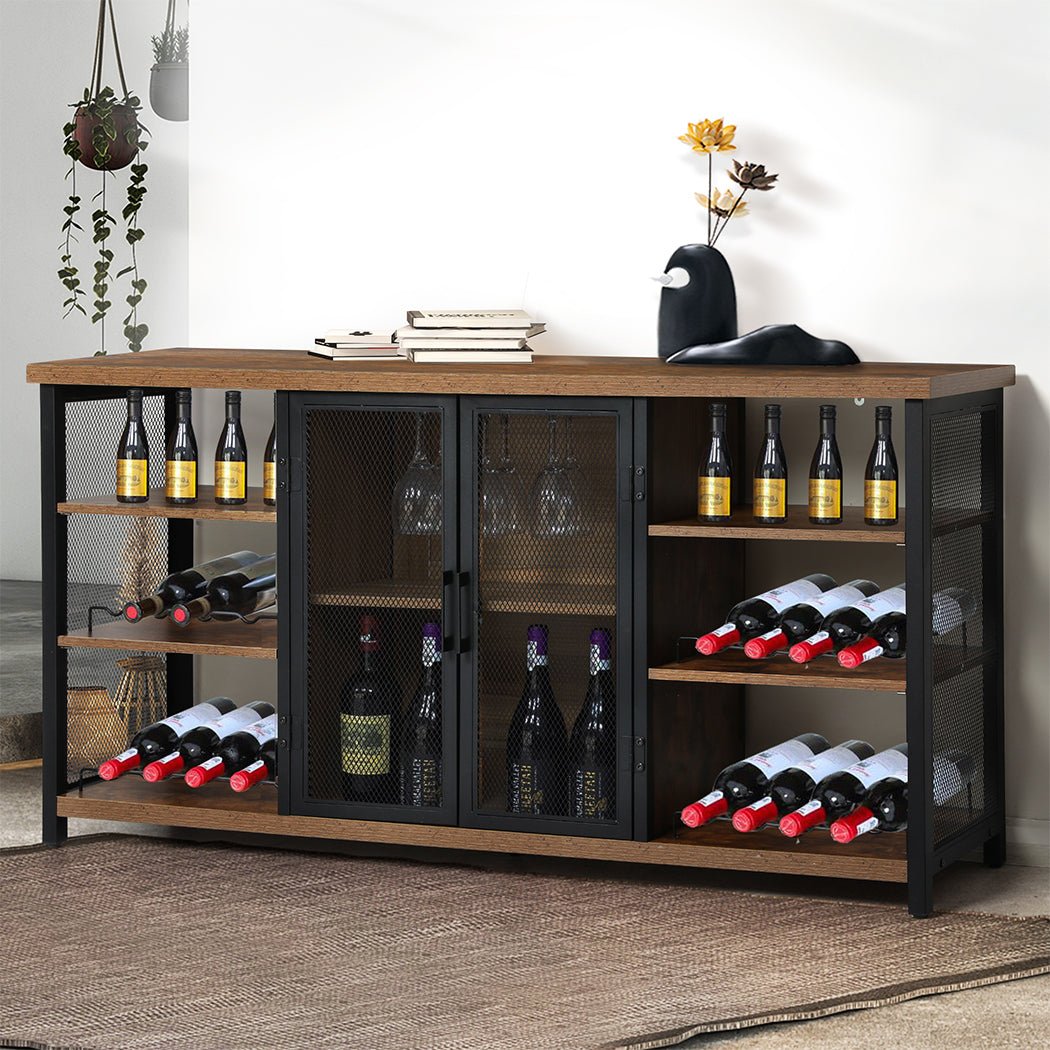 Industrial Bar Cabinet Buffet Sideboard with Wine Rack - Walnut - Rivercity House & Home Co. (ABN 18 642 972 209) - Affordable Modern Furniture Australia