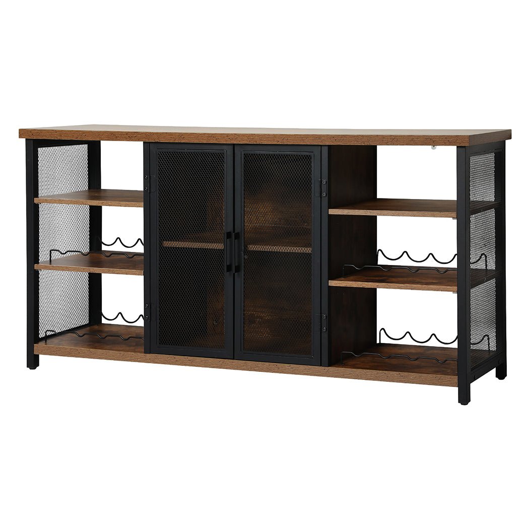 Industrial Bar Cabinet Buffet Sideboard with Wine Rack - Walnut - Rivercity House & Home Co. (ABN 18 642 972 209) - Affordable Modern Furniture Australia