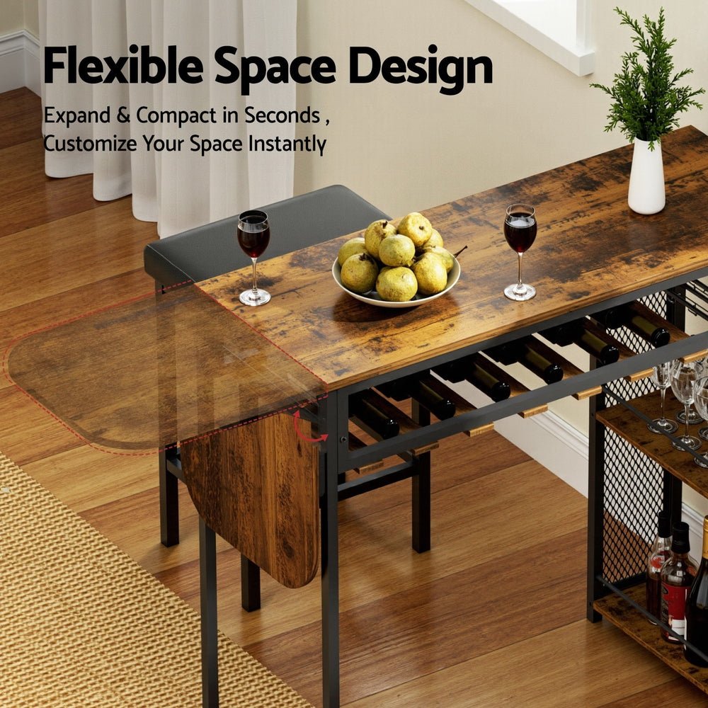 Industrial Bar Table with Wine Rack Built - in Cup Holder Extendable 140cm - Furniture > Dining > Dining Tables - Rivercity House & Home Co. (ABN 18 642 972 209) - Affordable Modern Furniture Australia