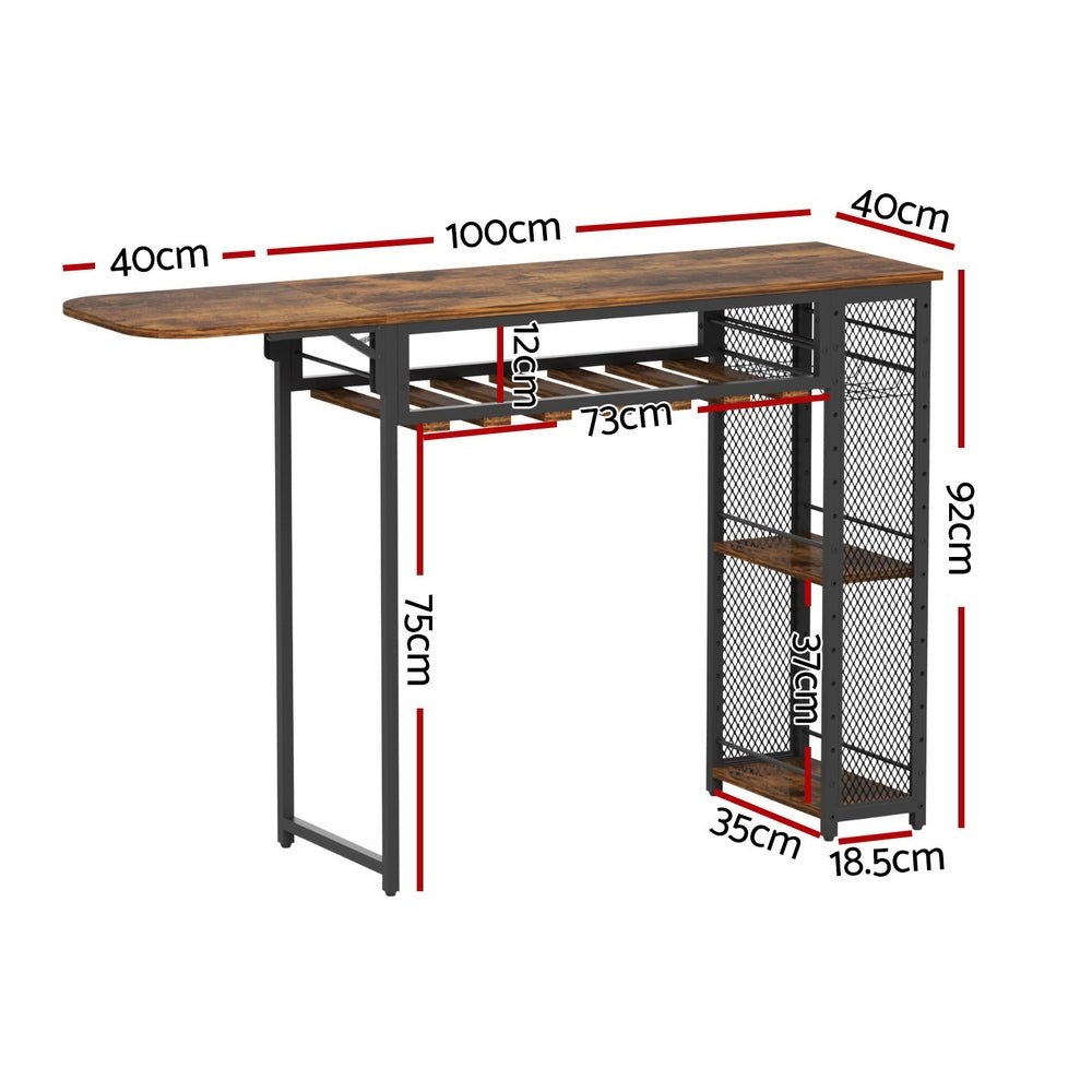 Industrial Bar Table with Wine Rack Built - in Cup Holder Extendable 140cm - Furniture > Dining > Dining Tables - Rivercity House & Home Co. (ABN 18 642 972 209) - Affordable Modern Furniture Australia