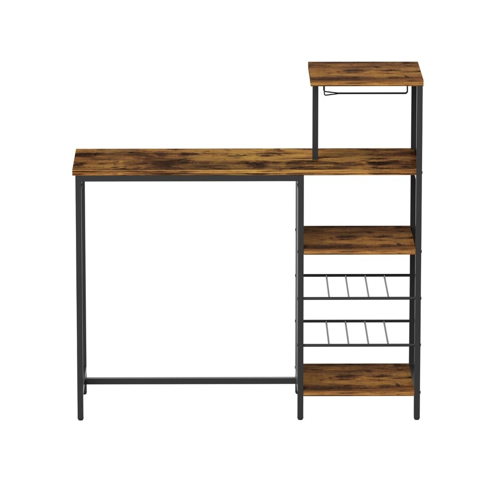 Industrial Bar Table with Wine Rack Cup Holder Multi - Level Storage 122cm Walnut - Furniture > Dining > Dining Tables - Rivercity House & Home Co. (ABN 18 642 972 209) - Affordable Modern Furniture Australia