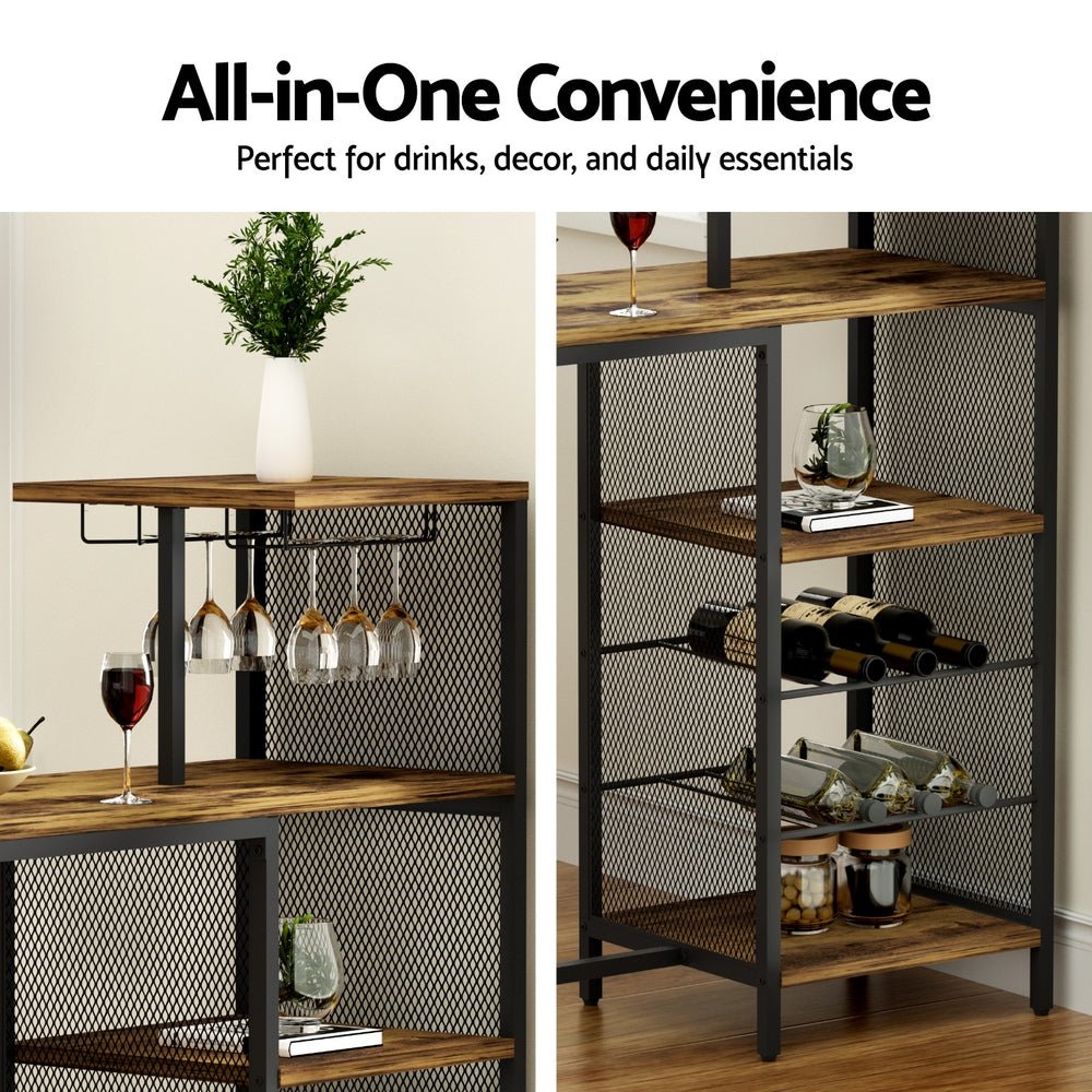 Industrial Bar Table with Wine Rack Cup Holder Multi - Level Storage 122cm Walnut - Furniture > Dining > Dining Tables - Rivercity House & Home Co. (ABN 18 642 972 209) - Affordable Modern Furniture Australia