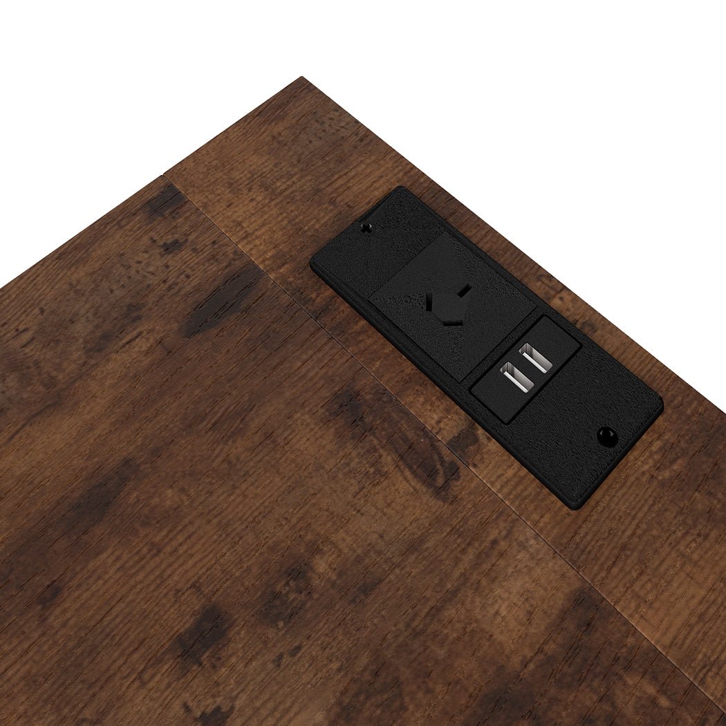 Industrial Bedside Table with 2 Drawers and Charging Station - Brown - Rivercity House & Home Co. (ABN 18 642 972 209) - Affordable Modern Furniture Australia