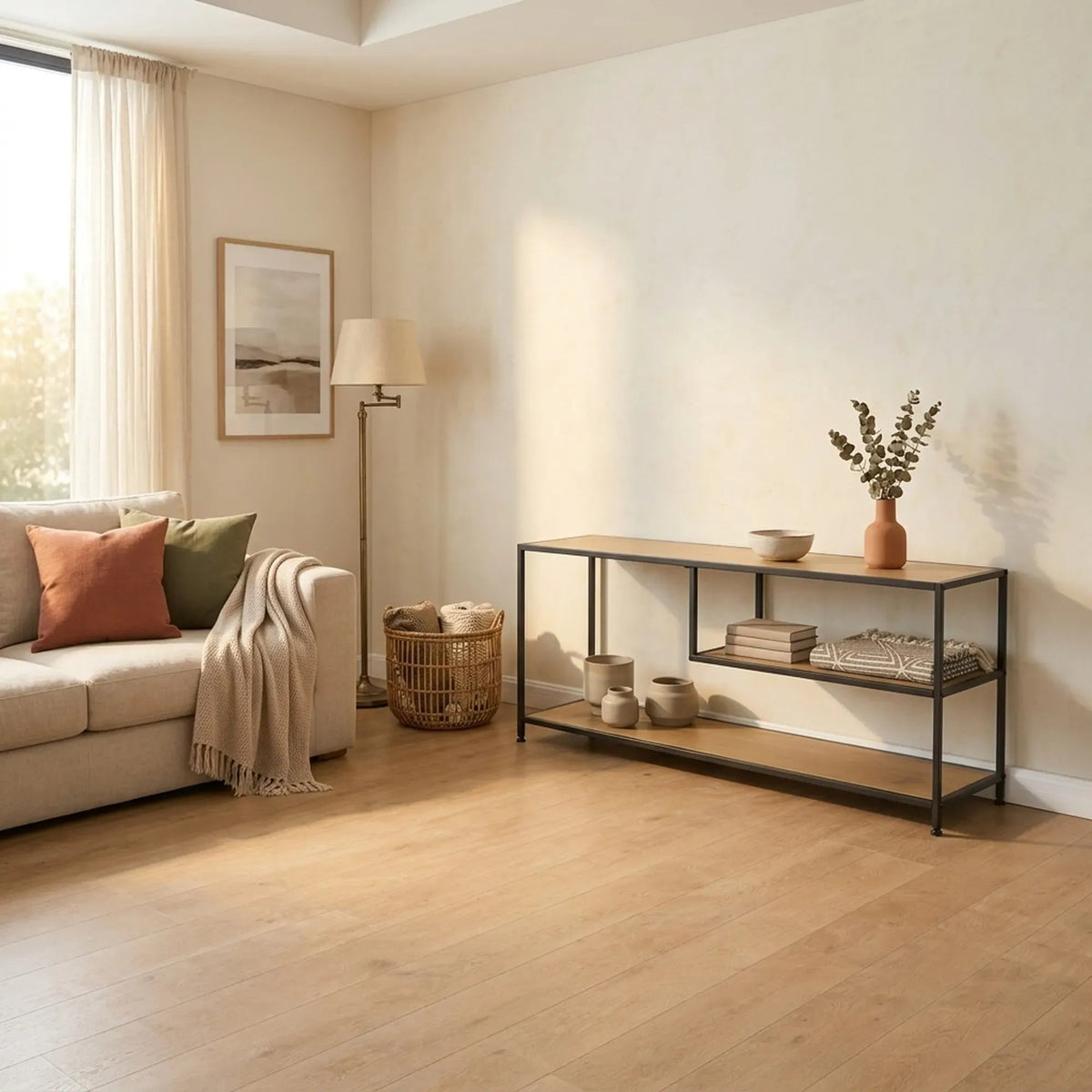 Industrial Console Table 3-Shelf Open Storage - Brown - Furniture > Living Room > TV Units - Rivercity House & Home Co. (ABN 18 642 972 209) - Affordable Modern Furniture Australia