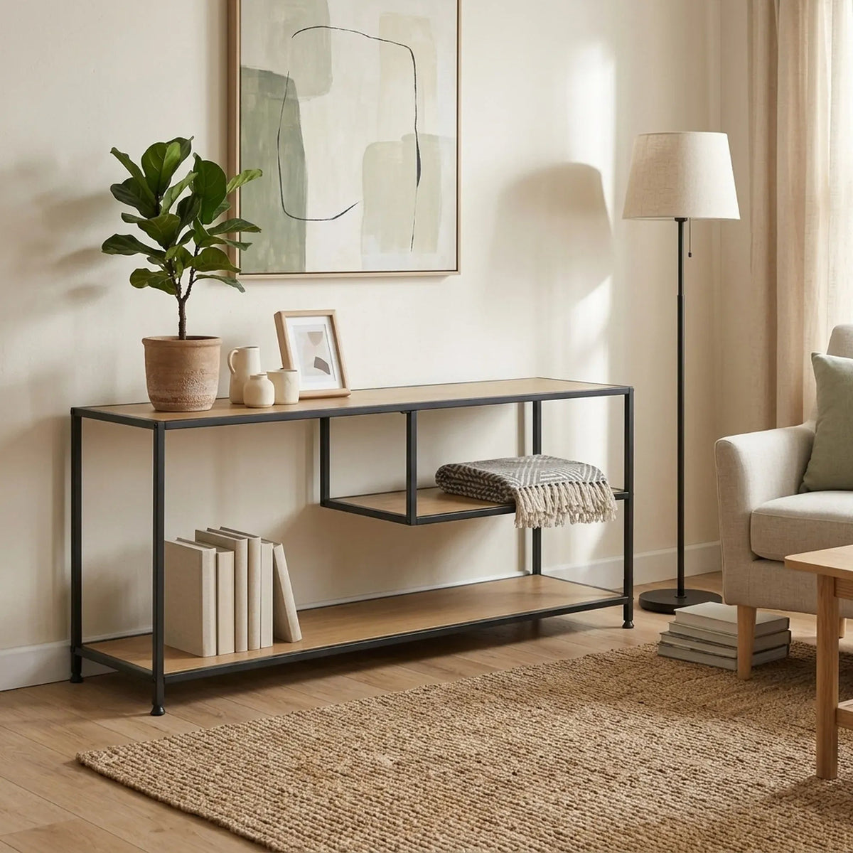 Industrial Console Table 3-Shelf Open Storage - Brown - Furniture > Living Room > TV Units - Rivercity House & Home Co. (ABN 18 642 972 209) - Affordable Modern Furniture Australia