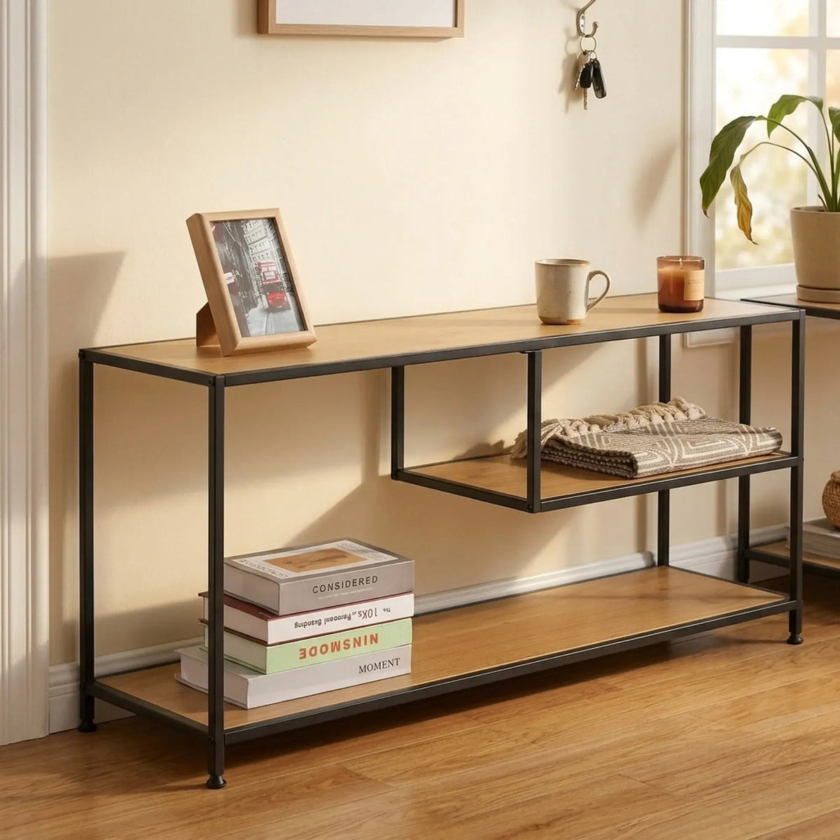 Industrial Console Table 3-Shelf Open Storage - Brown - Furniture > Living Room > TV Units - Rivercity House & Home Co. (ABN 18 642 972 209) - Affordable Modern Furniture Australia